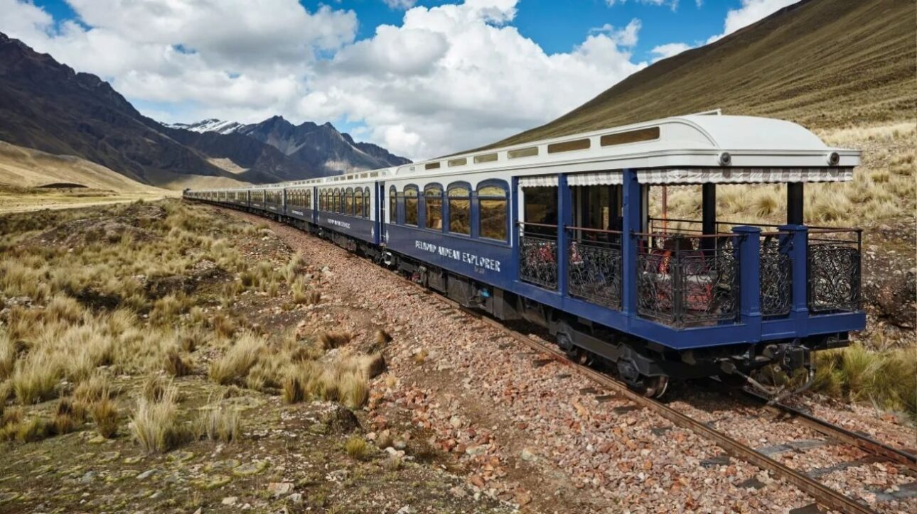 Conheça o Belmond Andean Explorer: trem de luxo pelos Andes peruanos, com jantar a 4.500 m, cavernas milenares e céu estrelado no Lago Saracocha. Divulgação/Belmond