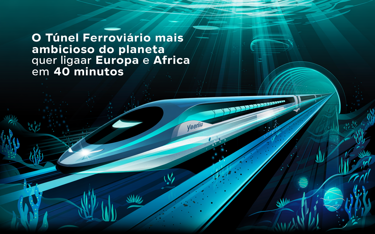 O túnel submarino mais ambicioso do planeta quer ligar Europa e África em 40 minutos — com trens magnéticos de 1.000 km/h viajando por baixo do mar