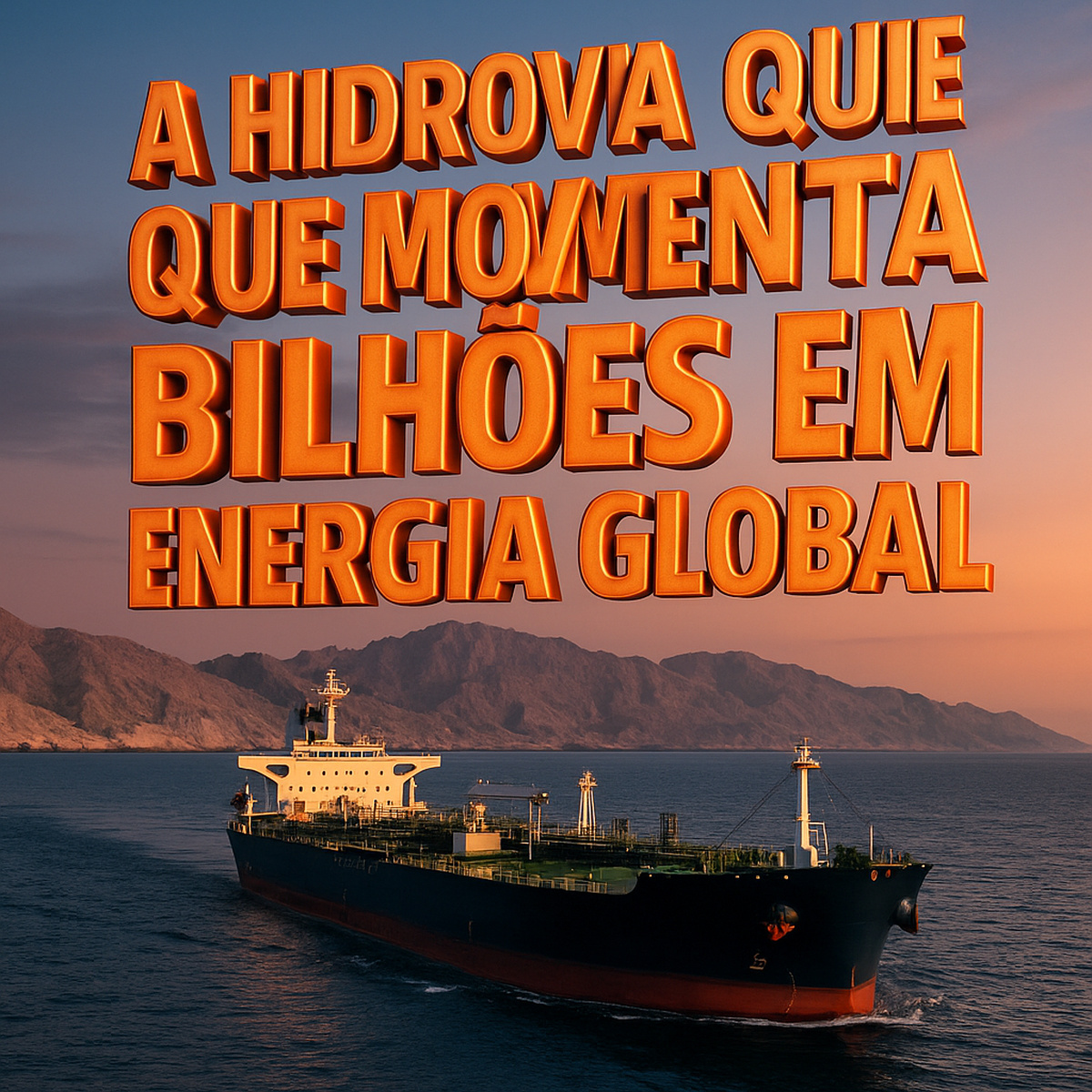 Petroleiro navegando pelo Estreito de Ormuz, hidrovia estratégica que movimenta bilhões em petróleo e gás para o comércio global de energia