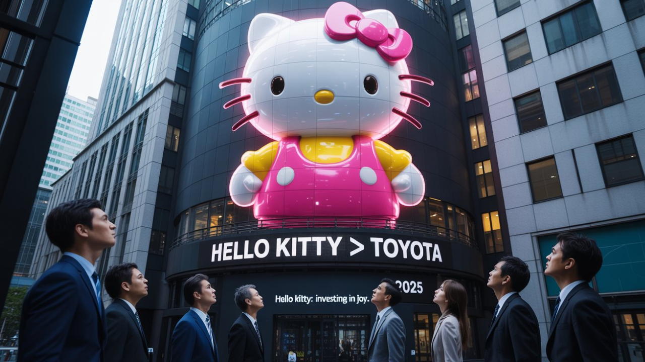 Hello Kitty superou a Toyota em valorização na Bolsa de Tóquio. Entenda como a Sanrio transformou sua marca em um ativo financeiro poderoso.
