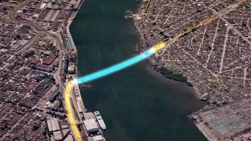 Obra bilionária ligará Santos e Guarujá com túnel submerso, reduzindo viagem de 50 para 2 minutos e inovando com pedágio eletrônico. (Imagem: divulgação)
