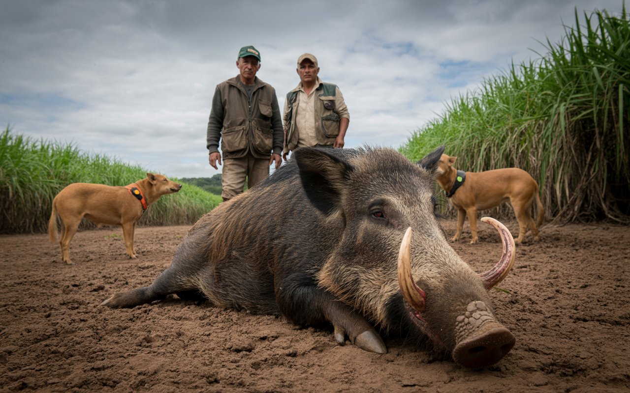 Javali gigante de 2,40 m e 300 kg abatido em fazenda em Minas Gerais