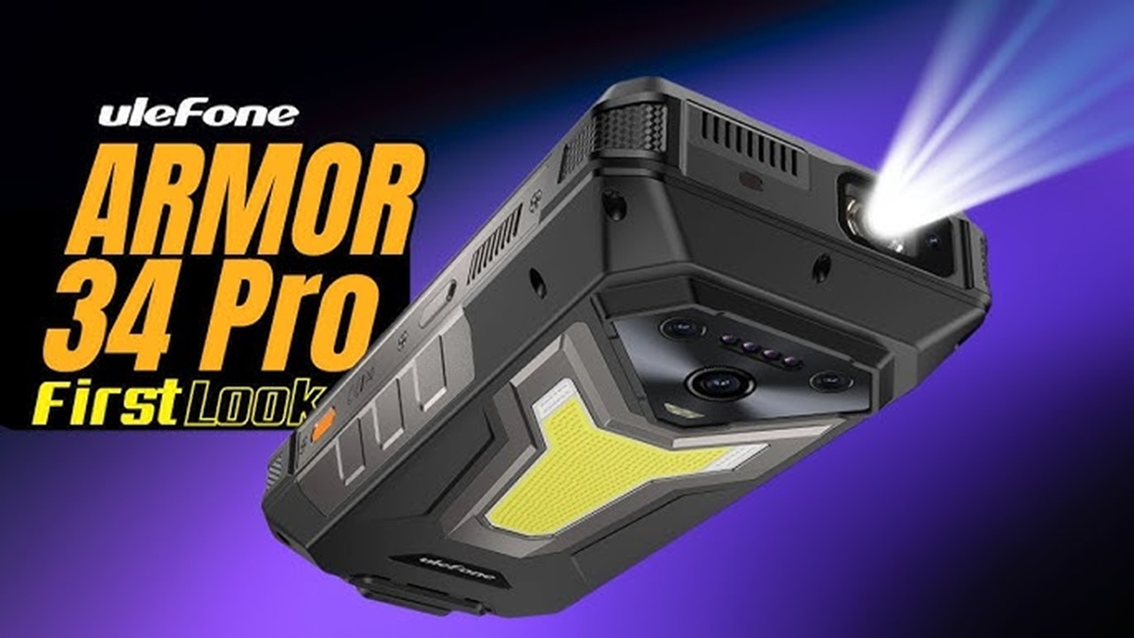 Ulefone Armor 34 Pro, smartphone indestrutível, celular resistente, smartphone com projetor, bateria de longa duração, 25.500 mAh, MediaTek Dimensity 7300, Android 15, celular para aventura, smartphone para trilha, Ulefone, Armor 34 Pro.