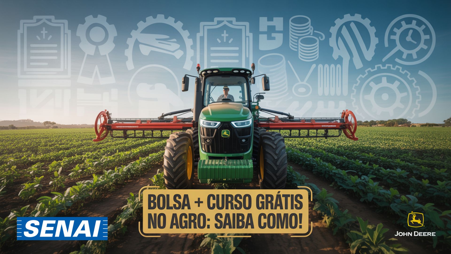 Curso gratuito do SENAI em parceria com a John Deere oferece bolsa de até R$ 3,3 mil para formação de técnicos em máquinas agrícolas. Inscreva-se.