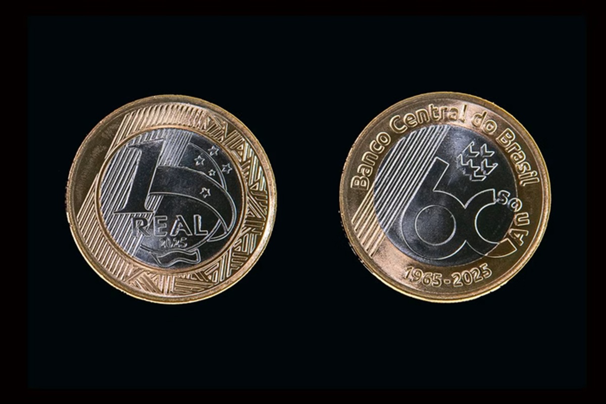 Banco Central celebra 60 anos com moeda especial de R$ 1. Cerca de 23,2 milhões de unidades vão circular com novo design comemorativo.