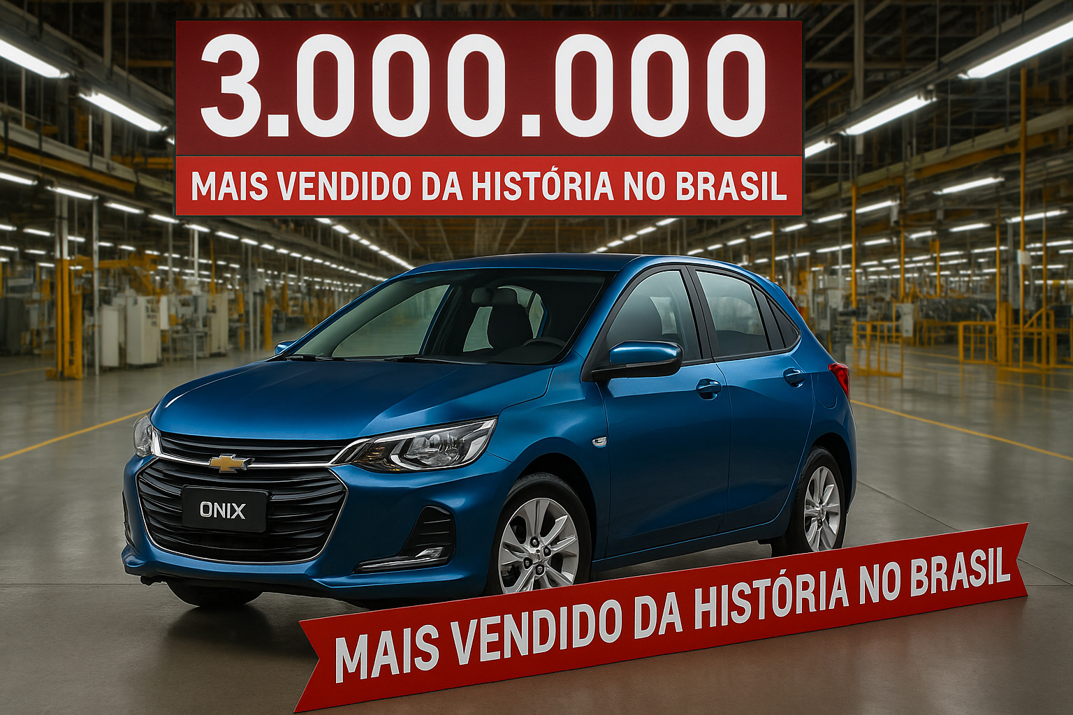 Chevrolet Onix supera Celta, Corsa e Chevette como o carro popular mais produzido da história no Brasil ao atingir 3 milhões de unidades produzidas e se torna o “rei da GM”