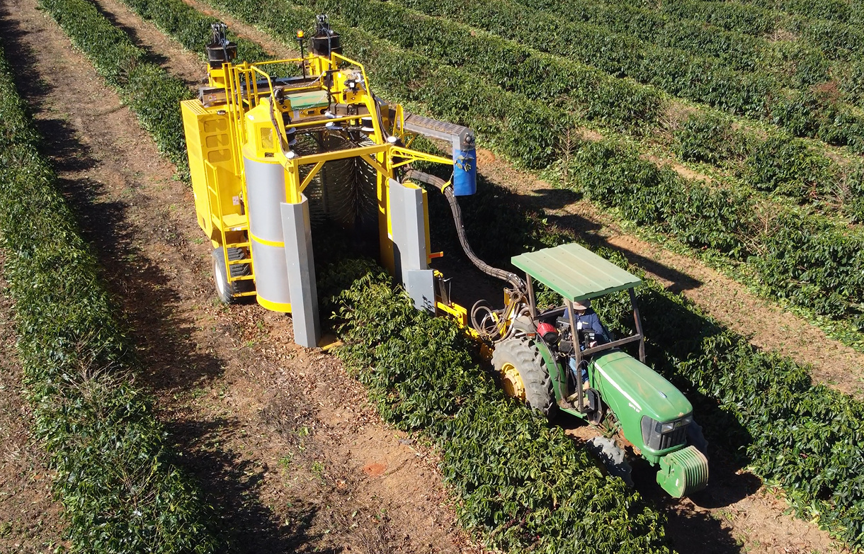 A nova colhedora de café tracionada Oxbo 940+ oferece eficiência, controle e menor custo, com sistema Dynarotor, túnel de colheita robusto e fácil operação.