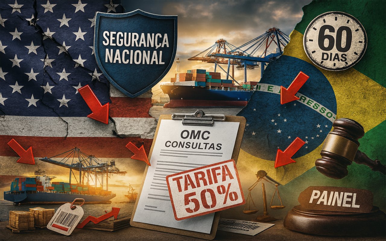 EUA aceitam consultas na OMC e invocam “segurança nacional”, o que pode travar um acordo rápido sobre a tarifa de 50% aplicada a importações brasileiras