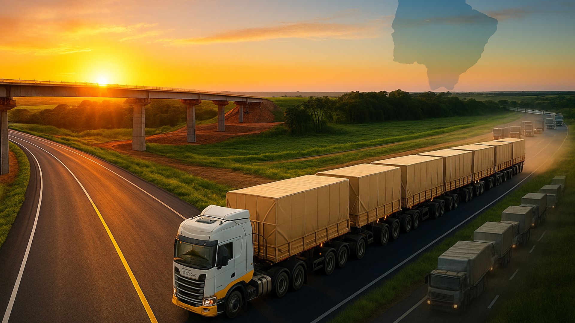 Obras da MS-338 avançam com R$ 329 milhões, incluindo ponte e rota para hexatrens da Suzano, que substituem 50 caminhões.