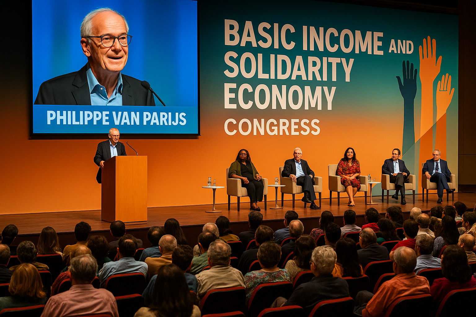 Philippe Van Parijs em palestra no congresso mundial de renda básica e economia solidária no Rio de Janeiro