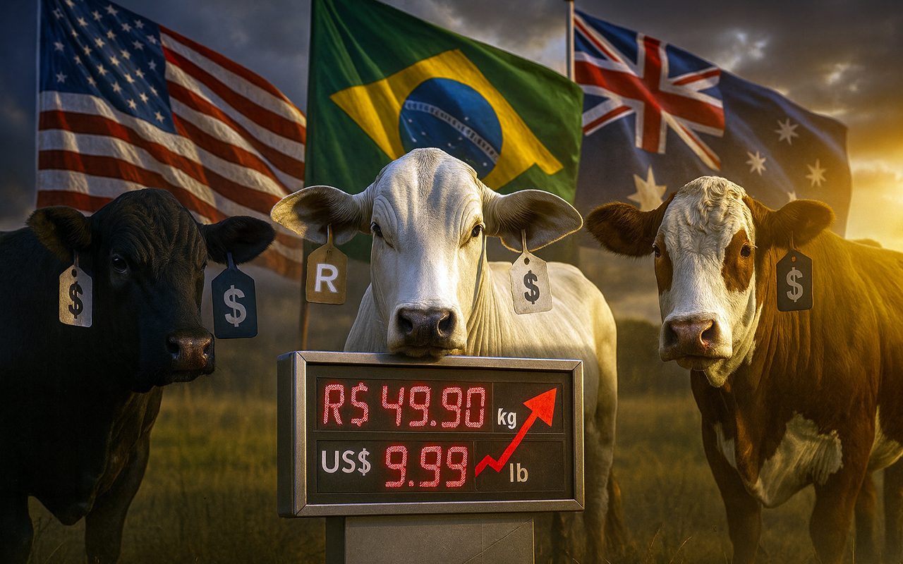 Três gigantes globais produtores de carne bovina se alinham, seguram fêmeas, e preço ameaça novo recorde em 2026