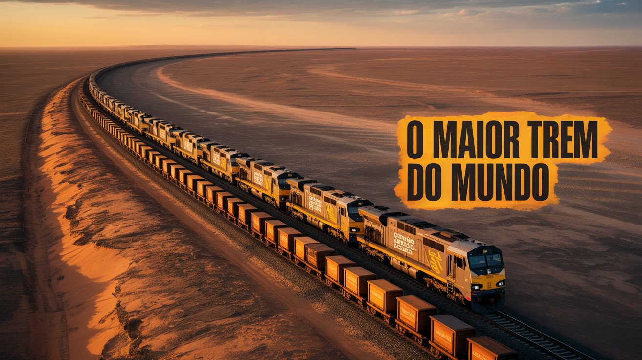 Descubra como 8 locomotivas e 682 vagões formam o trem mais longo e pesado do mundo, um marco histórico da engenharia ferroviária.