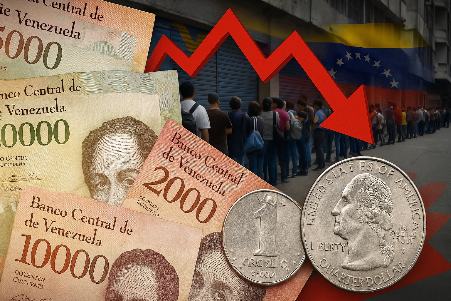 Salário mínimo na Venezuela despenca para apenas US$ 1 por mês em 2025: valor oficial segue câmbio do Banco Central e expõe a crise mais profunda da economia do país