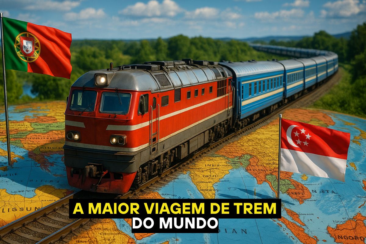 A maior viagem de trem do planeta sai de Portugal, cruza a Ferrovia Transiberiana, dura 21 dias e percorre 18.755 km até chegar a Singapura.