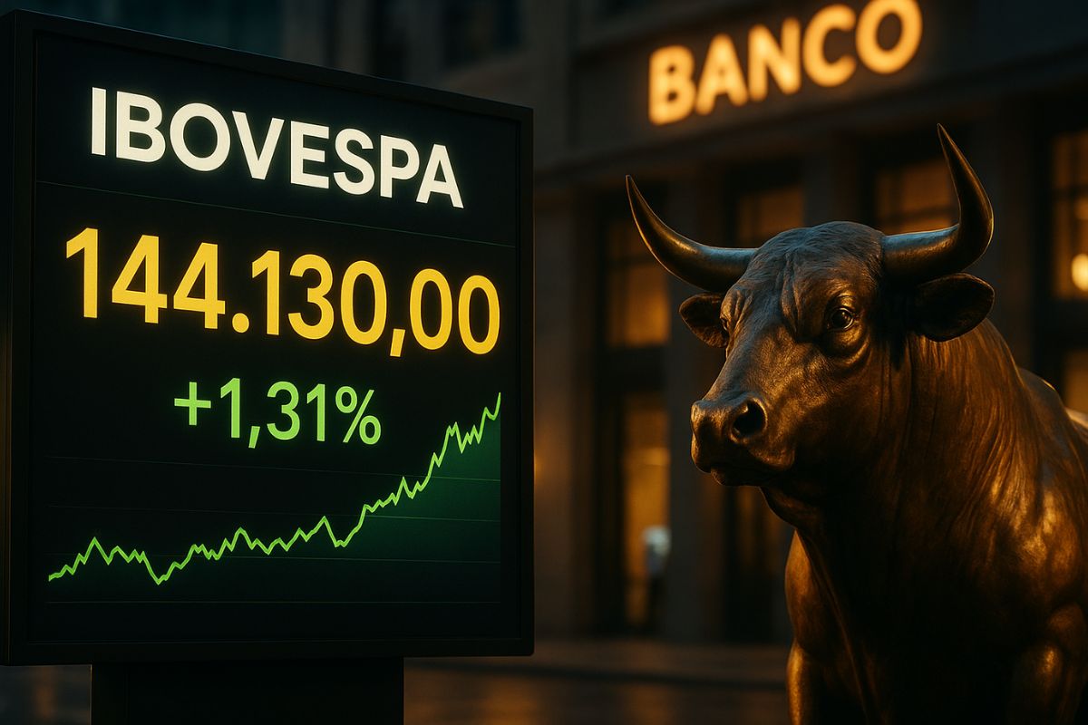 A bolsa brasileira bateu recorde ao atingir 144.130 pontos no Ibovespa, puxada pelos grandes bancos e pela alta da Vale, enquanto o dólar recuou em meio ao otimismo dos investidores.
