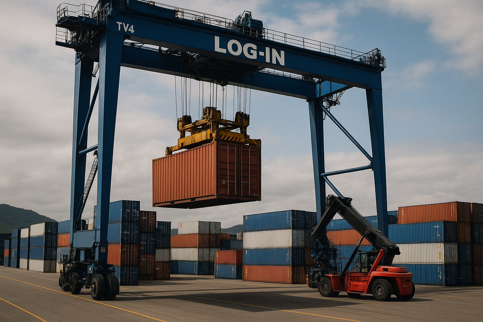 Guindaste movimentando contêiner no Terminal de Vila Velha em expansão no Espírito Santo