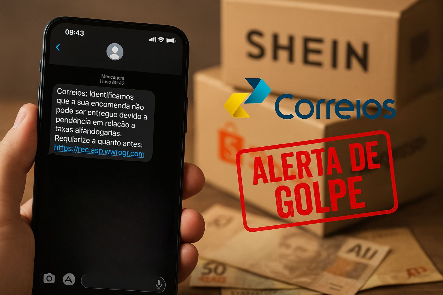 Correios emitem alerta urgente para clientes da Shein, Shopee e AliExpress - criminosos usam o nome da estatal para aplicar golpes com falsas taxas e roubar dados bancários