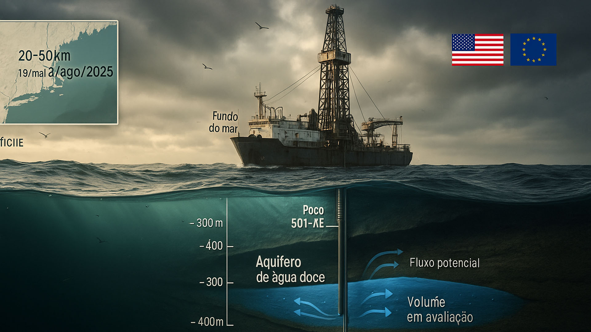 Crise hídrica com dias contados Perfurações revelam aquífero de água doce no meio do Atlântico e indicam caminho viável para abastecimento