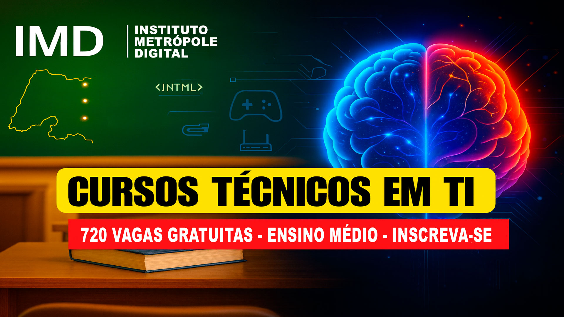 Devido à grande escassez de profissionais, IMD abre 720 vagas para cursos técnicos gratuitos nas áreas de TI, Programação e IA, para capacitar brasileiros nas profissões do futuro no RN