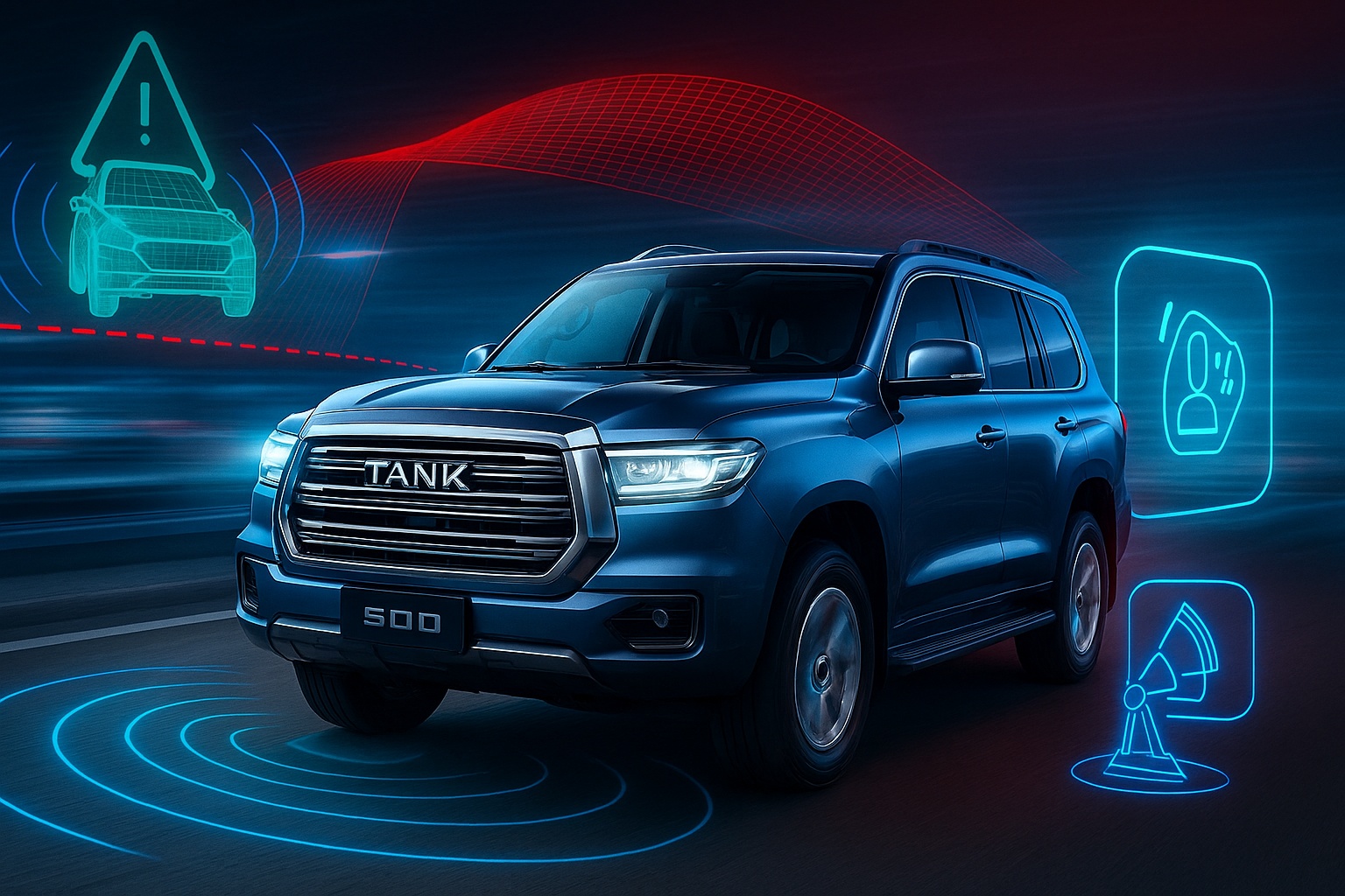 Novo GWM Tank 500 2026 chega com LiDAR no teto, 27 sensores e tecnologia inspirada em sistemas militares capaz de detectar veículos a 120 m e pedestres a 90 m para evitar acidentes e atropelamentos