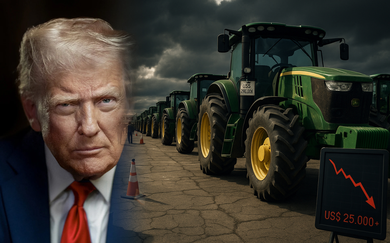 John Deere, ícone dos EUA, em alerta, aço com tarifa de 50% e milho barato empurram o produtor para o usado e estoque encalhado cresce a cada semana