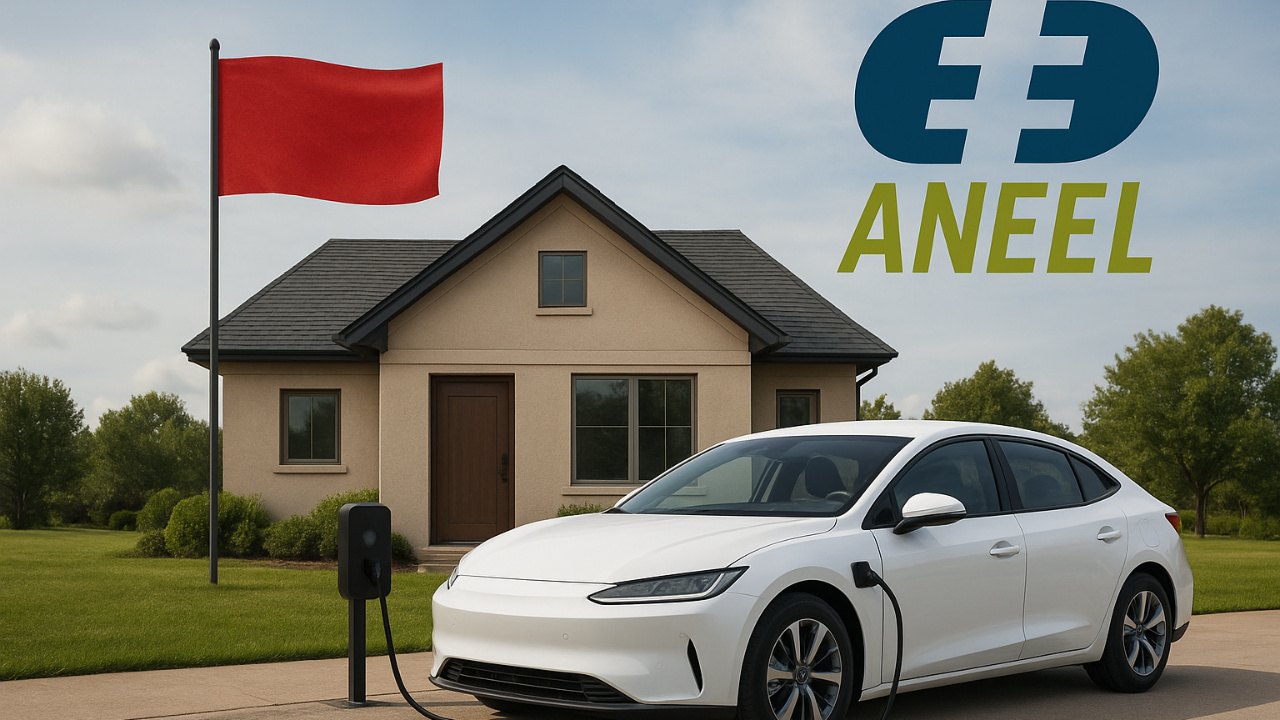 A bandeira vermelha em patamar 2 pressiona as contas de luz e atinge em cheio quem tem carro elétrico, elevando o custo das recargas residenciais em meio ao baixo nível dos reservatórios e acionamento de termelétricas. Fonte: IA