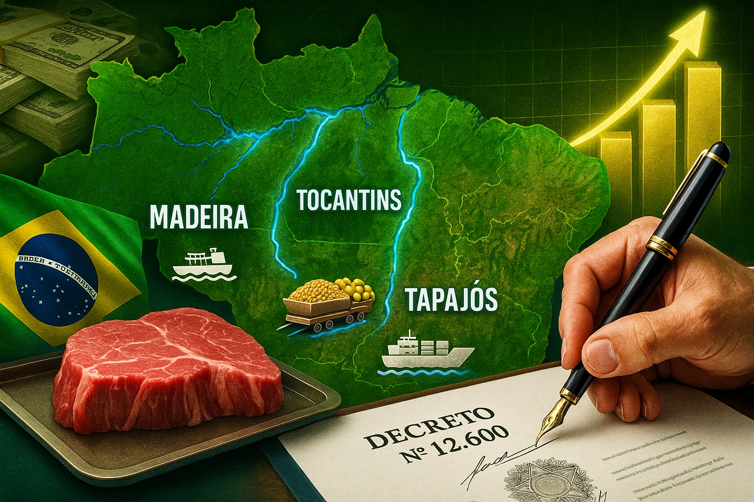 Presidente brasileiro assina decreto nº 12.600 e inclui rios Madeira, Tocantins e Tapajós no programa de desestatização — leilões bilionários vão entregar hidrovias da Amazônia à iniciativa privada e prometem mudar para sempre o escoamento do agronegócio pelo Arco Norte