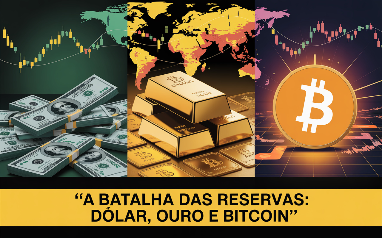 Dólar perde espaço nas reservas globais, ouro dispara e Bitcoin pode se consolidar até 2030 como ativo estratégico, segundo relatório do Deutsche Bank.