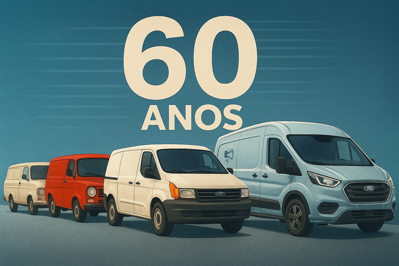 O Ford Transit celebra 60 anos em 2025. Ícone entre os clássicos automotivos, o utilitário une versões vintage, motor V8 e inovação elétrica no Brasil e no mundo.