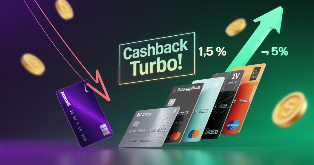 Compare cinco cartões que superam o cashback de 1,25% do Nubank Ultravioleta em 2025 e veja requisitos, vantagens e perfis de uso. (Imagem: Reprodução/IA)