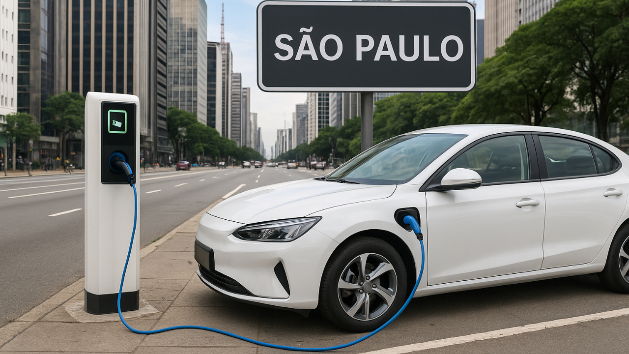 Pesquisa mostra que oito em cada dez moradores de São Paulo consideram comprar carro elétrico. Interesse por híbridos supera 90%, impulsionado por economia e consciência ambiental. Fonte: IA