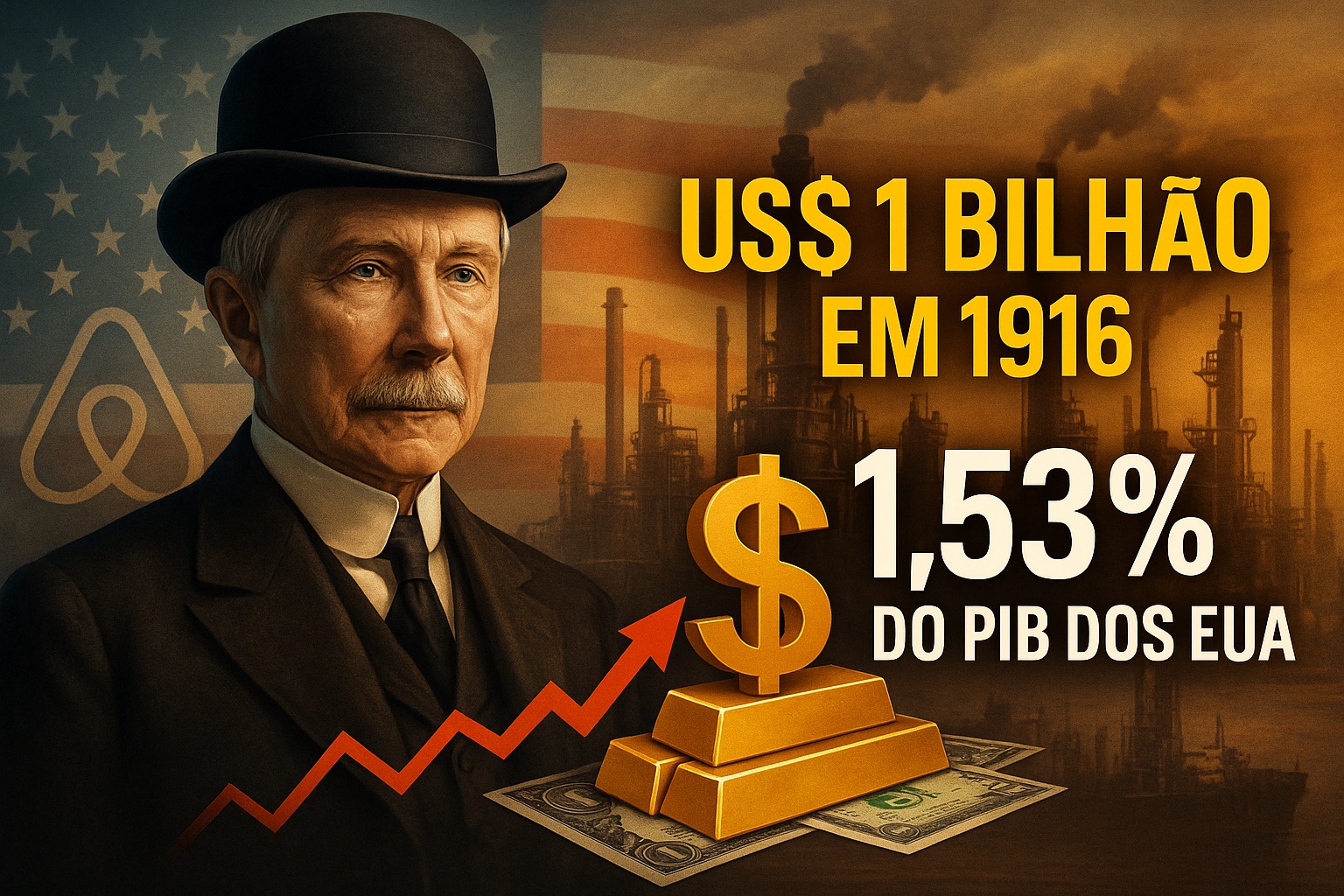 John D. Rockefeller foi o primeiro bilionário do mundo: fortuna de US$ 1 bilhão em 1916 equivalia a 1,53% do PIB dos EUA e o tornou o homem mais rico da história por décadas