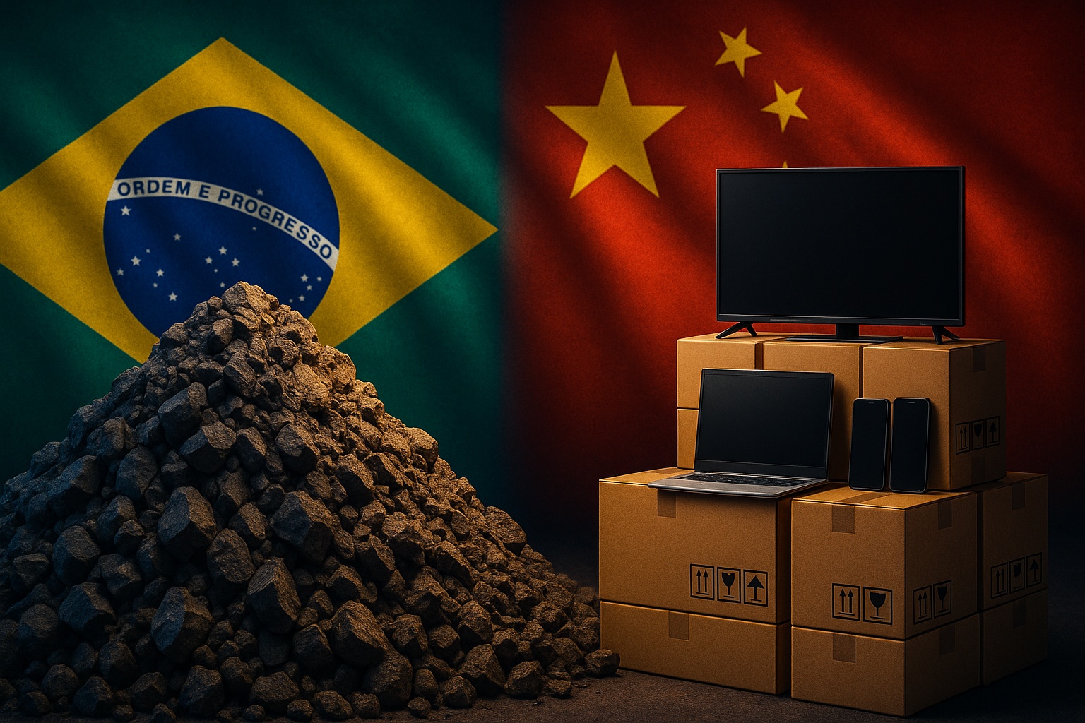 Apesar da China levar mais de 70% do minério de ferro brasileiro, o Brasil gasta US$ 17 bilhões ao ano com eletrônicos chineses, revelando um desequilíbrio brutal nas trocas comerciais, segundo dados da Secex