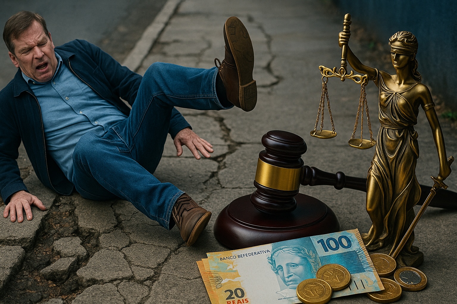 Queda em calçada malconservada: Justiça manda indenizar pedestre e valores chegam a R$ 12 mil, com responsabilidade da prefeitura ou do proprietário