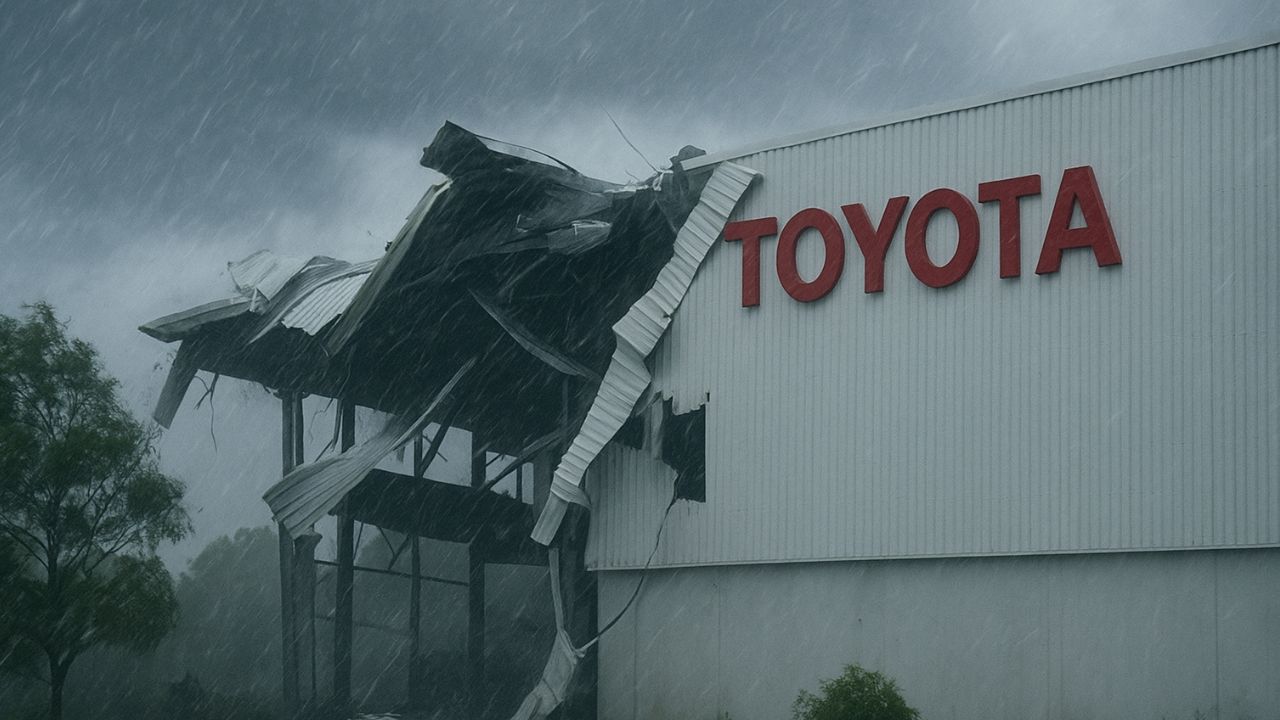 Temporal com chuva e vento danifica a fábrica da Toyota em Porto Feliz; funcionários tiveram ferimentos leves.