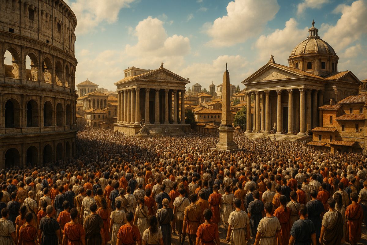 A cidade de Roma Antiga, centro do Império Romano, chegou a mais de um milhão de habitantes e teria hoje destaque entre as maiores da Europa.