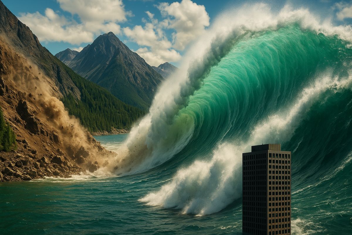 A maior onda já registrada ocorreu na Baía de Lituya, no Alasca, após um deslizamento de terra que gerou um megatsunami de 524 metros.