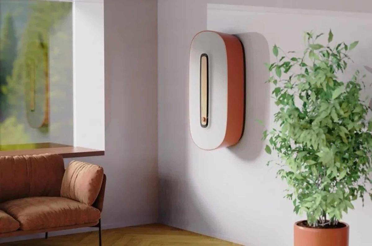 Equipamento de climatização da Caeli Energi com design moderno, instalado em parede de ambiente residencial, destacando inovação e sustentabilidade.