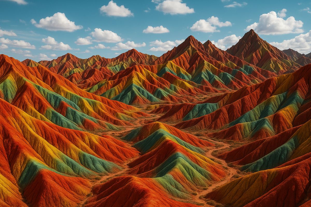 Descubra as montanhas Arco-Íris em Zhangye Danxia, na China — formações de arenito e minerais que criam uma paisagem geológica única no planeta.