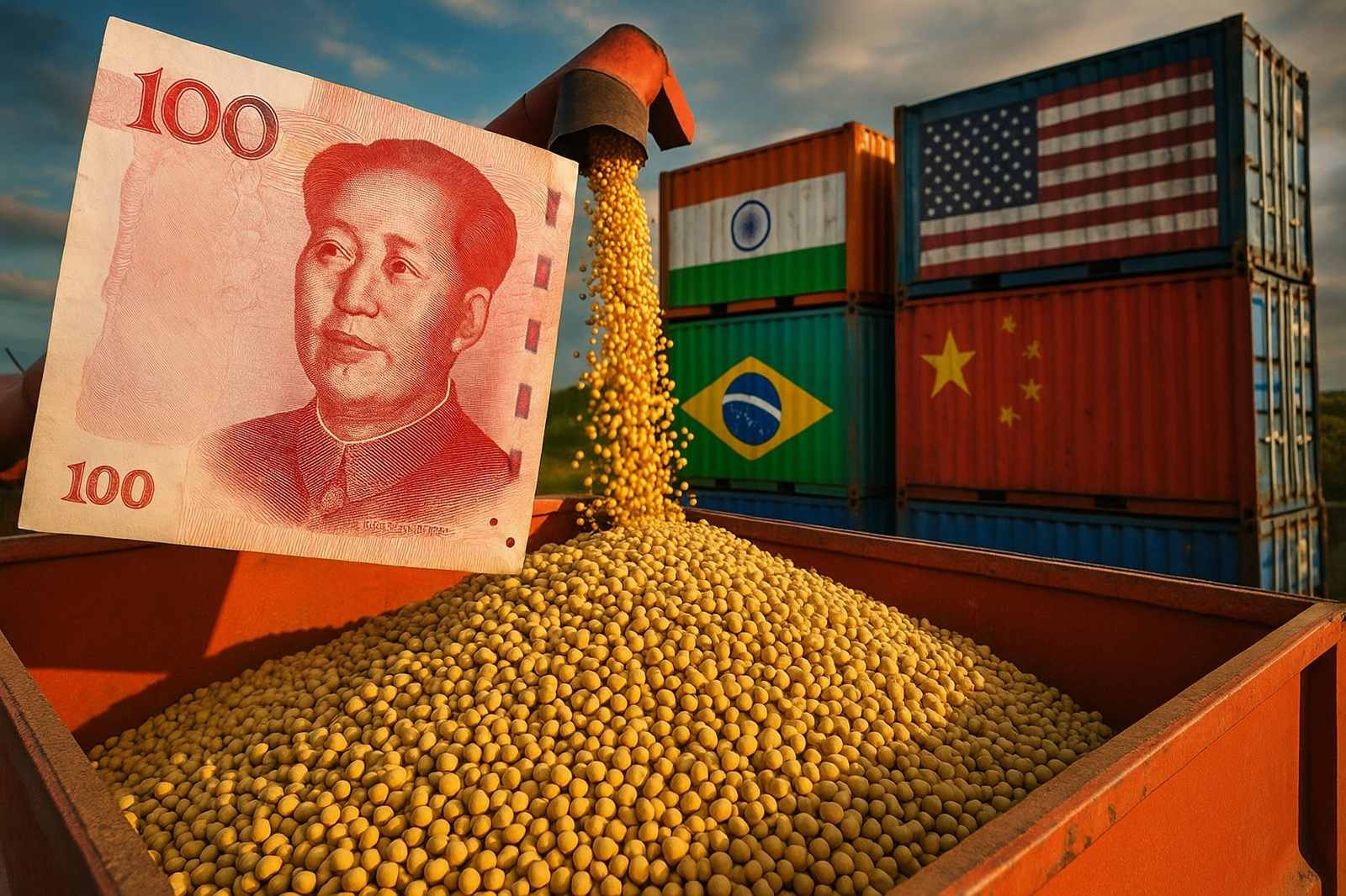 China compra soja dos países do BRICS e paga em yuan, deixando o dólar de lado e aprofundando a crise dos produtores americanos.
