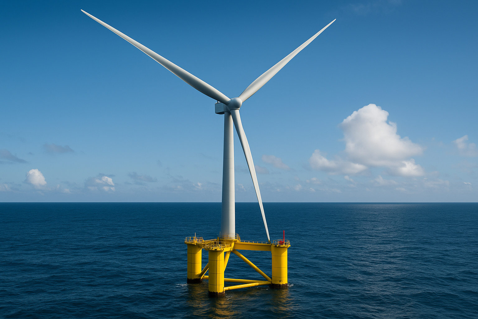 Turbina eólica flutuante chinesa de 16 MW instalada em plataforma semissubmersível no mar, simbolizando avanço da China em energia renovável.