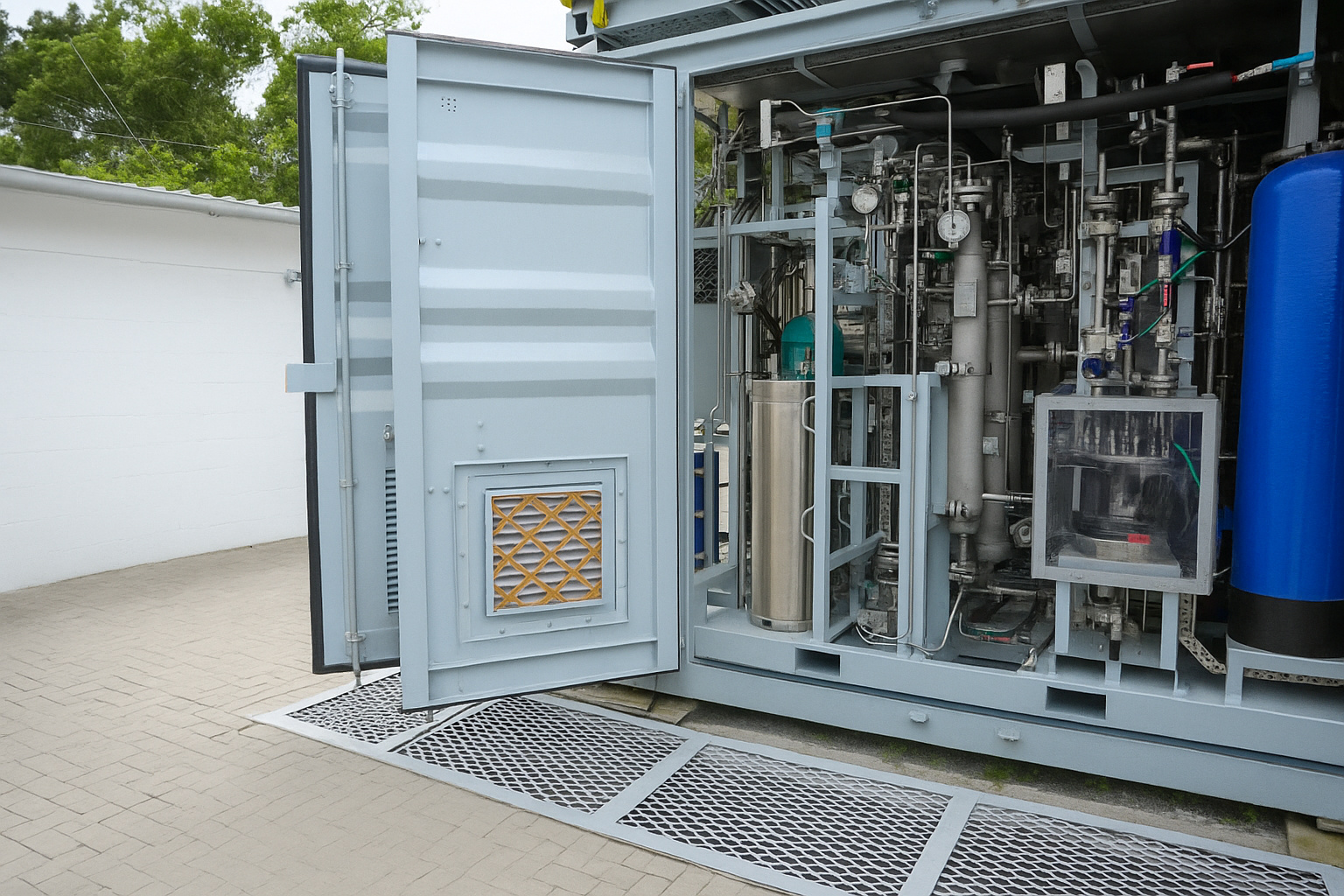 Equipamento industrial de energia limpo e moderno sem presença humana.