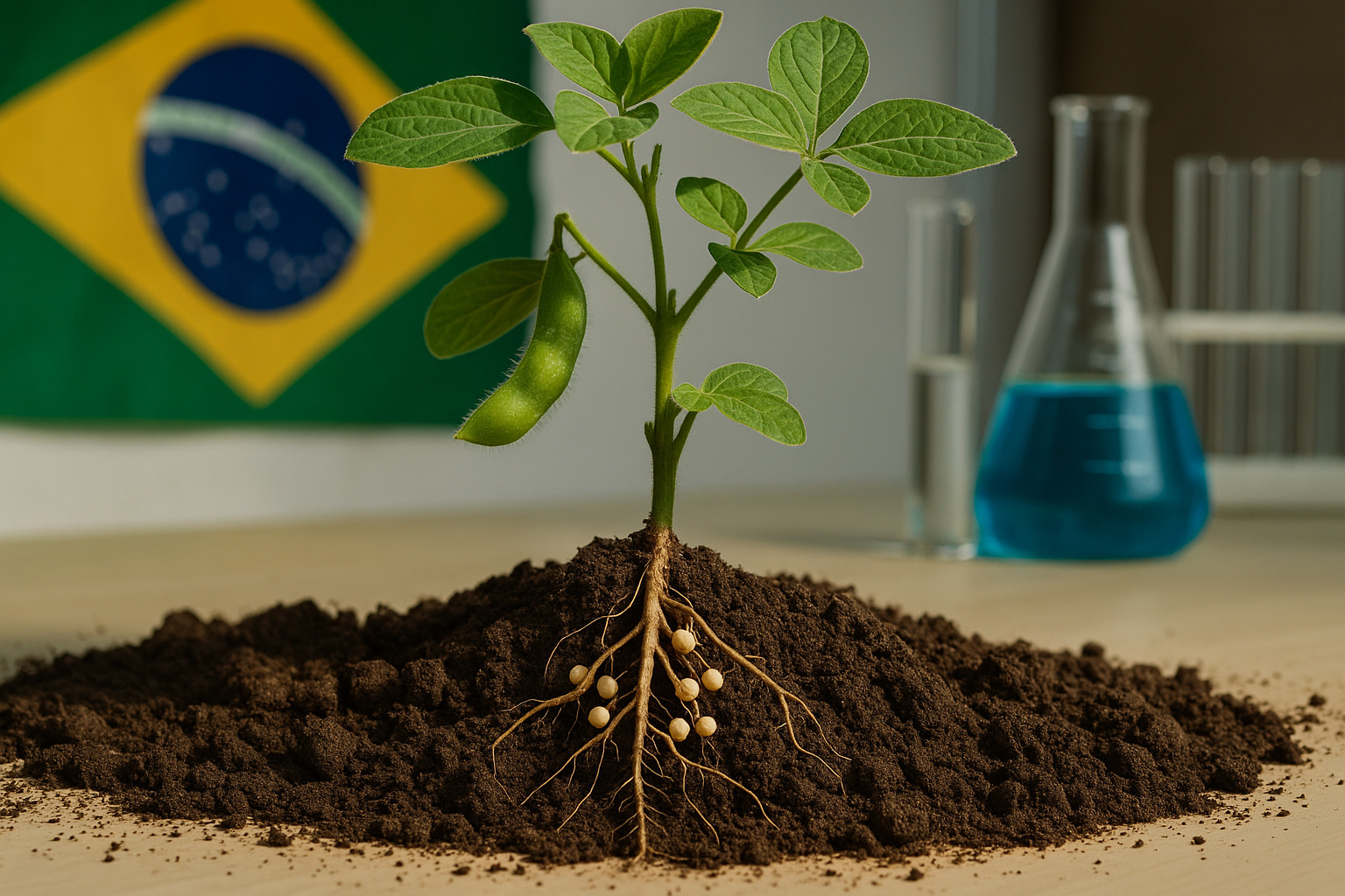 Plantação de soja brasileira simbolizando as pesquisas de Johanna Döbereiner e a fixação biológica de nitrogênio que revolucionou a agricultura.