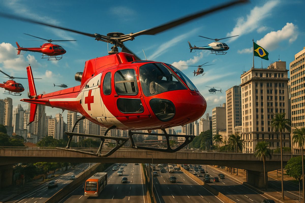 São Paulo tem a maior frota de helicópteros do planeta, com 260 helipontos, tráfego aéreo intenso e planos ambiciosos para a nova mobilidade aérea.