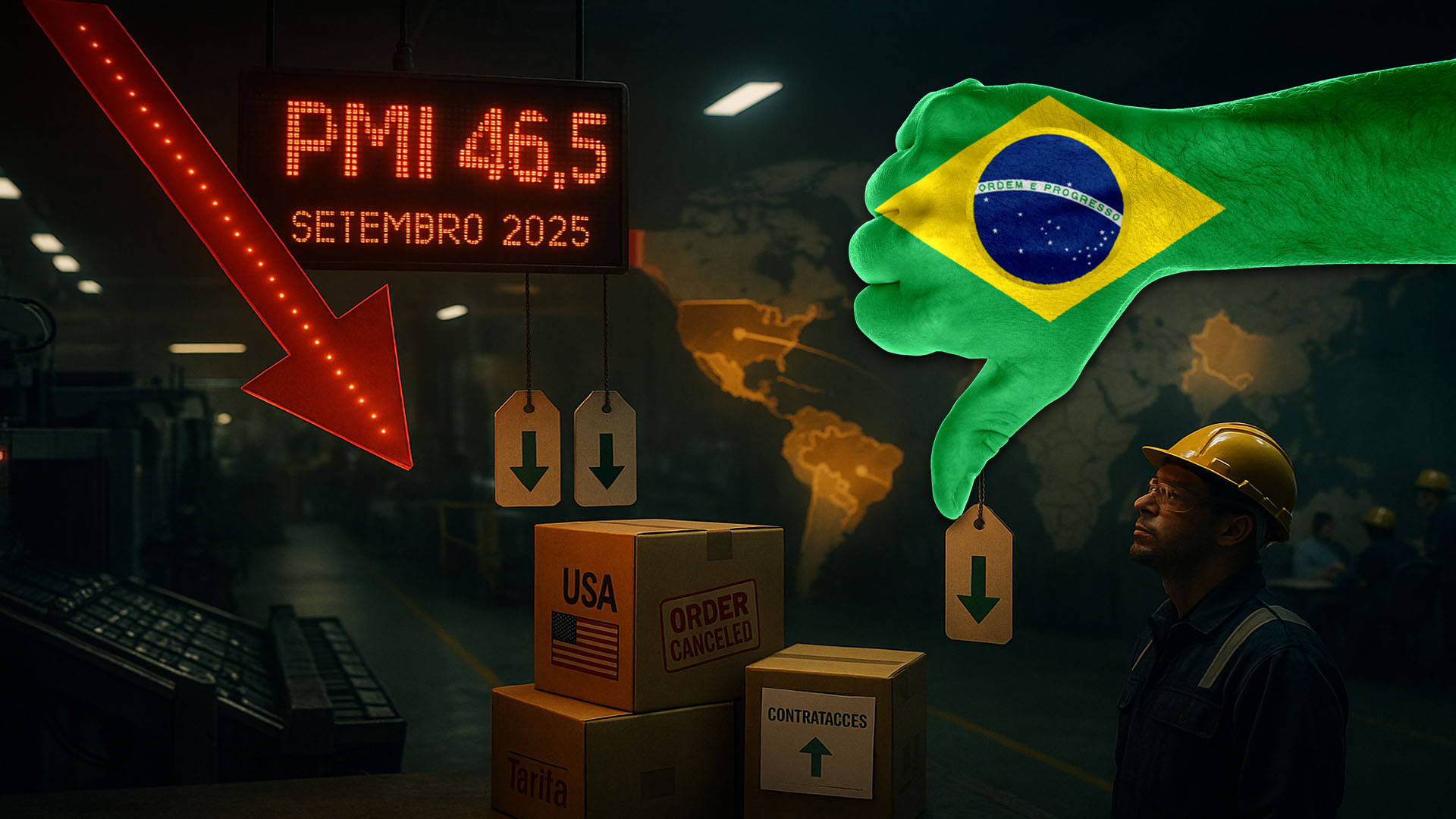 Demanda fraca e tarifas dos EUA derrubam PMI industrial do Brasil a 46,5 em setembro, custos caem e emprego tem leve alta