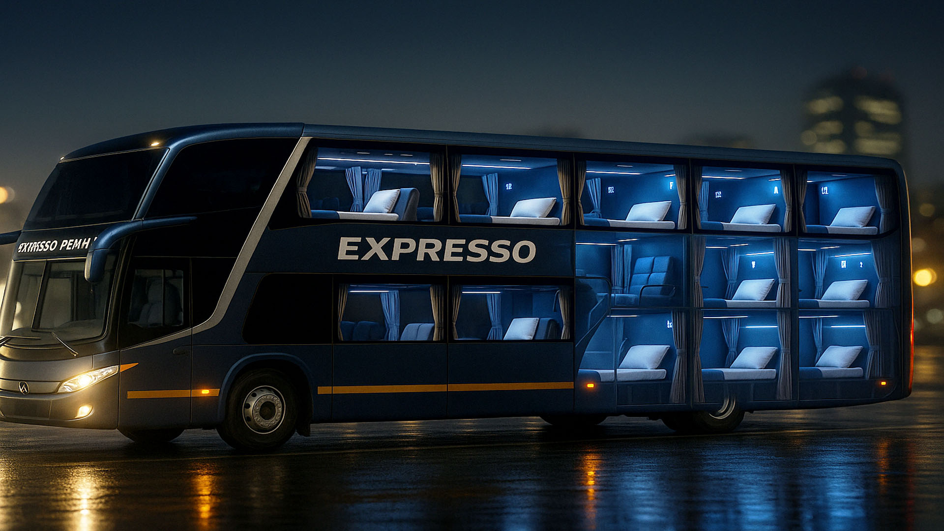 Dormir mal na estrada Não com esse ônibus com 26 camas que promete rivalizar com avião nas rotas SP–Rio e SP–Curitiba