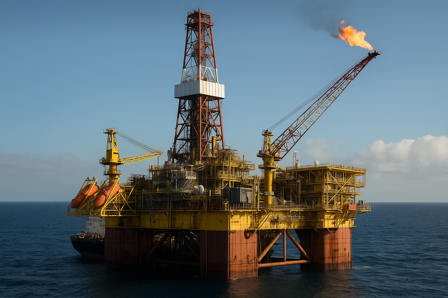 Plataforma offshore da Petrobras na Bacia da Foz do Amazonas durante operação de perfuração, representando o avanço da exploração de petróleo na Margem Equatorial brasileira.