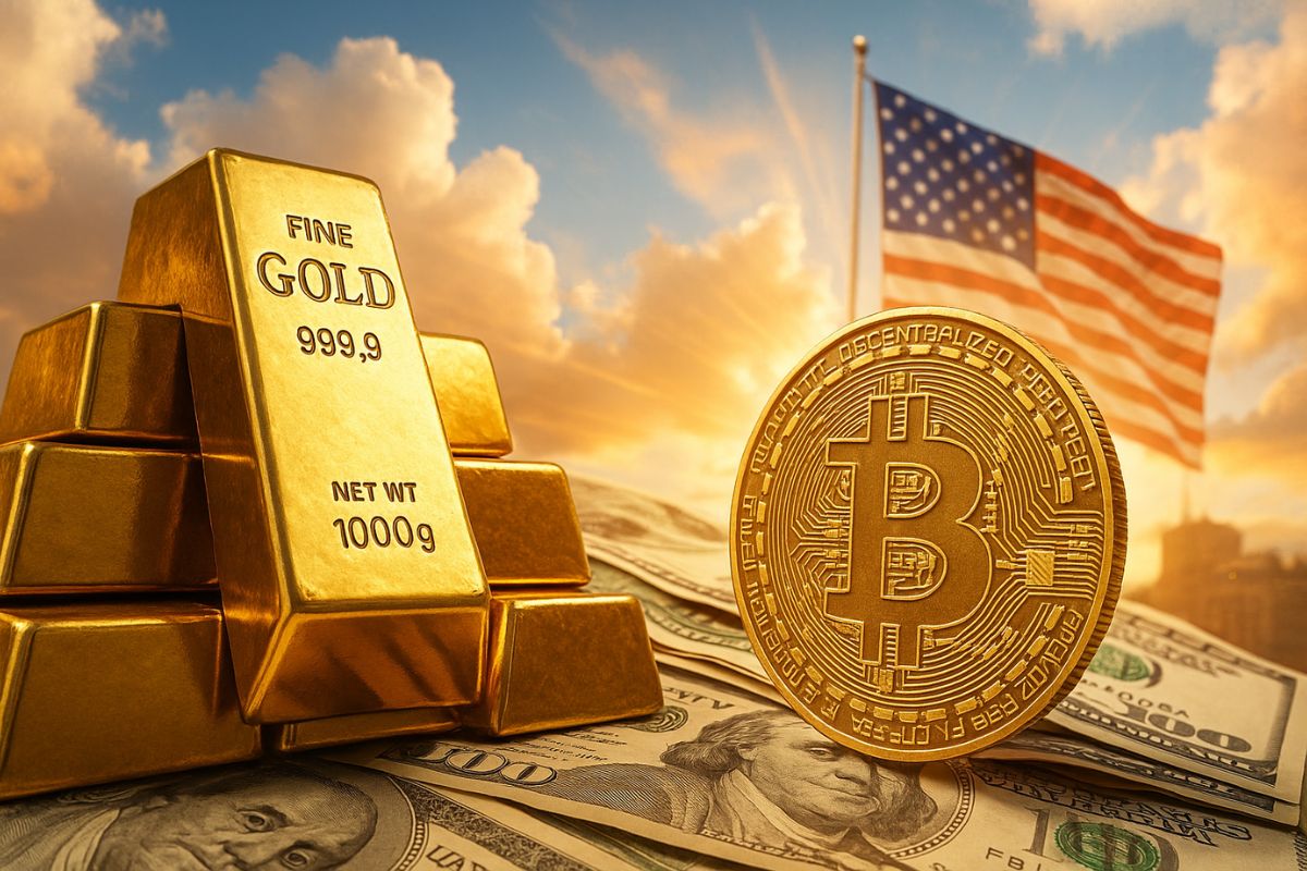 Ouro e bitcoin disparam em meio à crise global, enquanto investidores buscam proteção fora do dólar diante da incerteza econômica.
