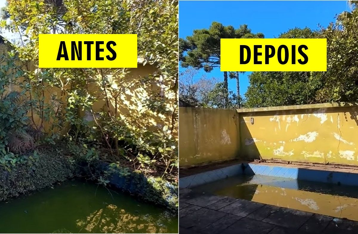 Canal de youtube mostra a restauração de uma piscina que passou 25 anos abandonada - veja como ficou o resultado final