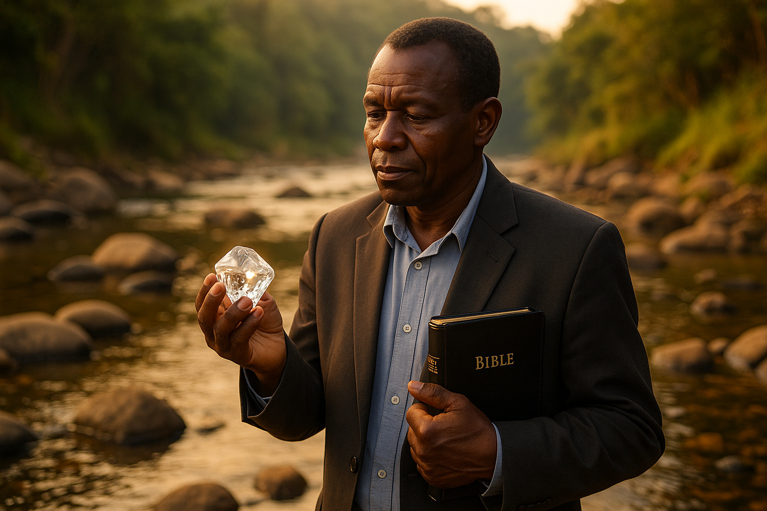 Pastor encontra diamante de 709 quilates em leito de rio, avaliado em US$ 6,5 milhões, e transforma seu pequeno país africano em símbolo de esperança e transparência; fato ocorrido em 2017